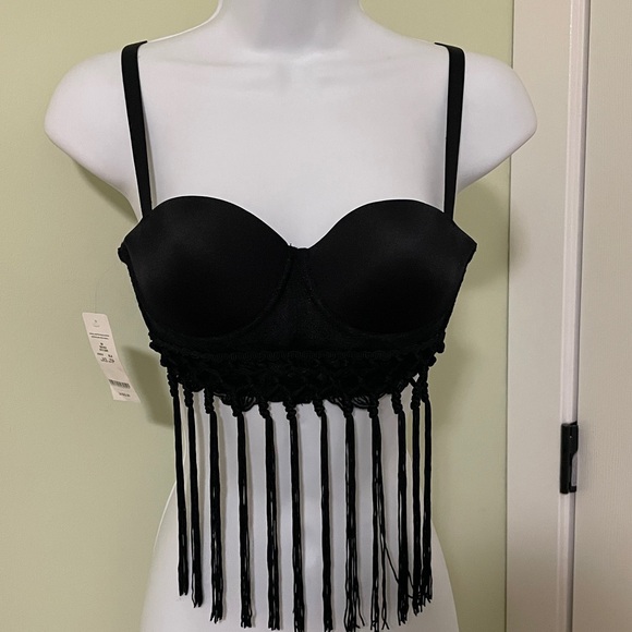 Bebe Black Fringe Bustier Top - Picture 1 of 4